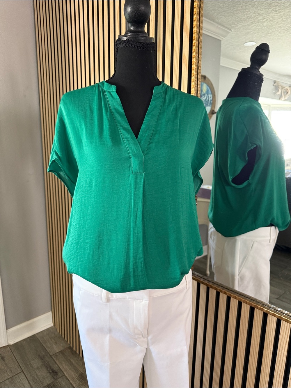 Rachel Zoe Emerald Green Split-V Blouse
